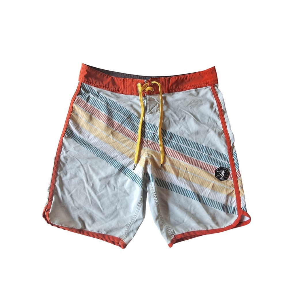 Vissla Board Shorts Mens 30 Gray Orange Stripe 4-Way Stretch Surf Swim